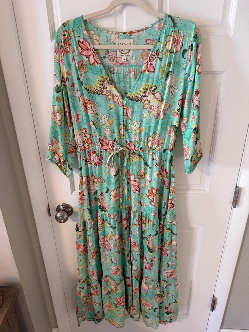 Anthropologie Sunday Mi Amor Boho Chic Floral Tiered Maxi Dress Cottagecore M - Picture 4 of 10